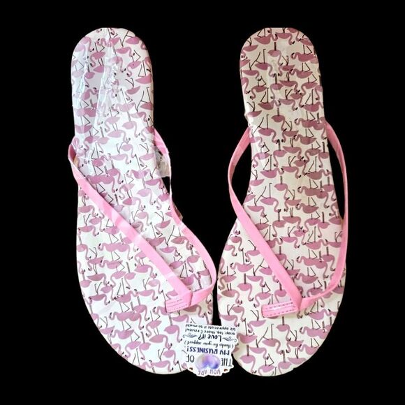 LAUREN CONRD Cute Pink & White Flamingo Flip flop Sandals. - Picture 5 of 11